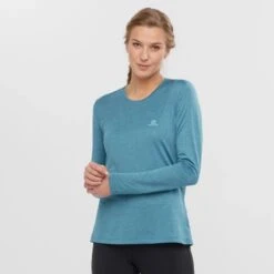 Tee-Shirt SALOMON Agile LS Tee Femme Mallard Blue / Heather